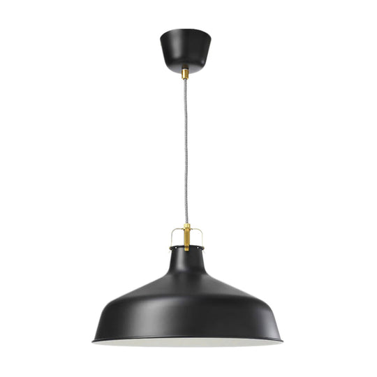 Modern 1-Light Metallic Pendant Lamp With Black/White Barn Shade - Stylish Dining Room Hanging