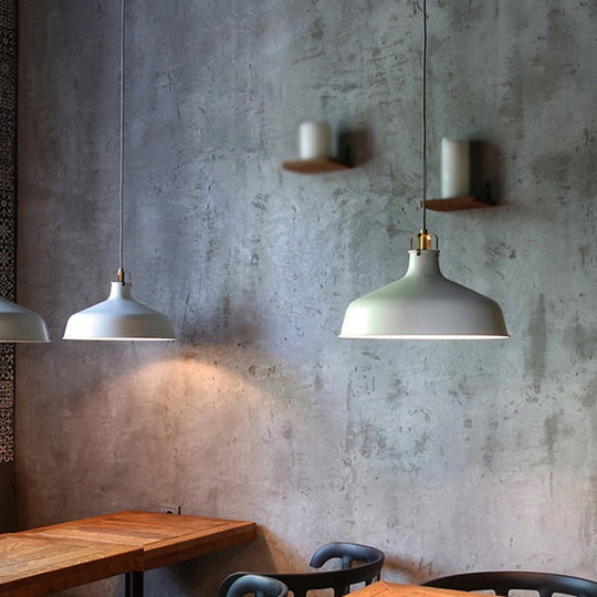 Modern 1-Light Metallic Pendant Lamp With Black/White Barn Shade For Dining Room Ceiling