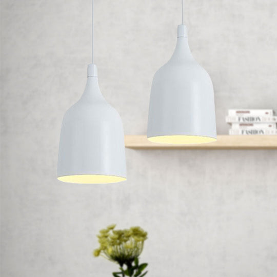 Contemporary Metal Bell Ceiling Hanging Light - Adjustable 1 Pendant In White/Black