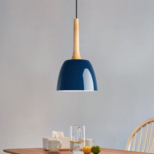 Modernist Metal Pendant Lighting: Yellow/Blue/Green Domed Hanging Ceiling Light For Dining Room