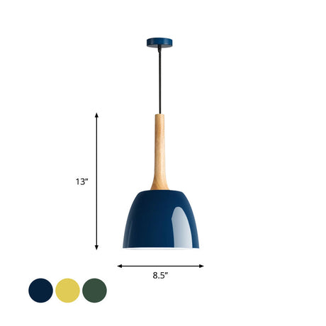 Modernist Metal Pendant Lighting: Yellow/Blue/Green Domed Hanging Ceiling Light For Dining Room