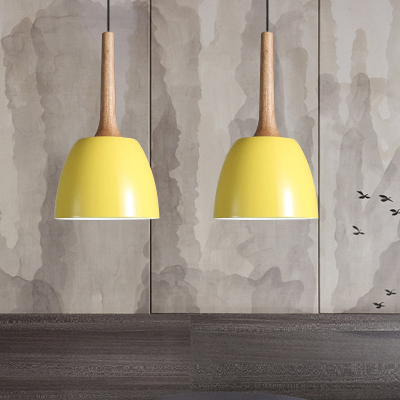 Modernist Metal Pendant Lighting: Yellow/Blue/Green Domed Hanging Ceiling Light For Dining Room