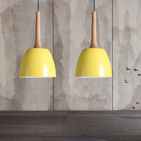 Modernist Metal Pendant Lighting: Yellow/Blue/Green Domed Hanging Ceiling Light For Dining Room