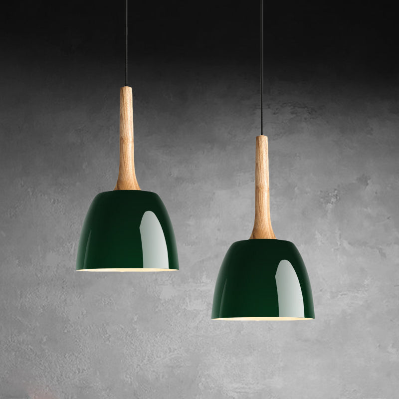 Modernist Metal Pendant Lighting: Yellow/Blue/Green Domed Hanging Ceiling Light For Dining Room