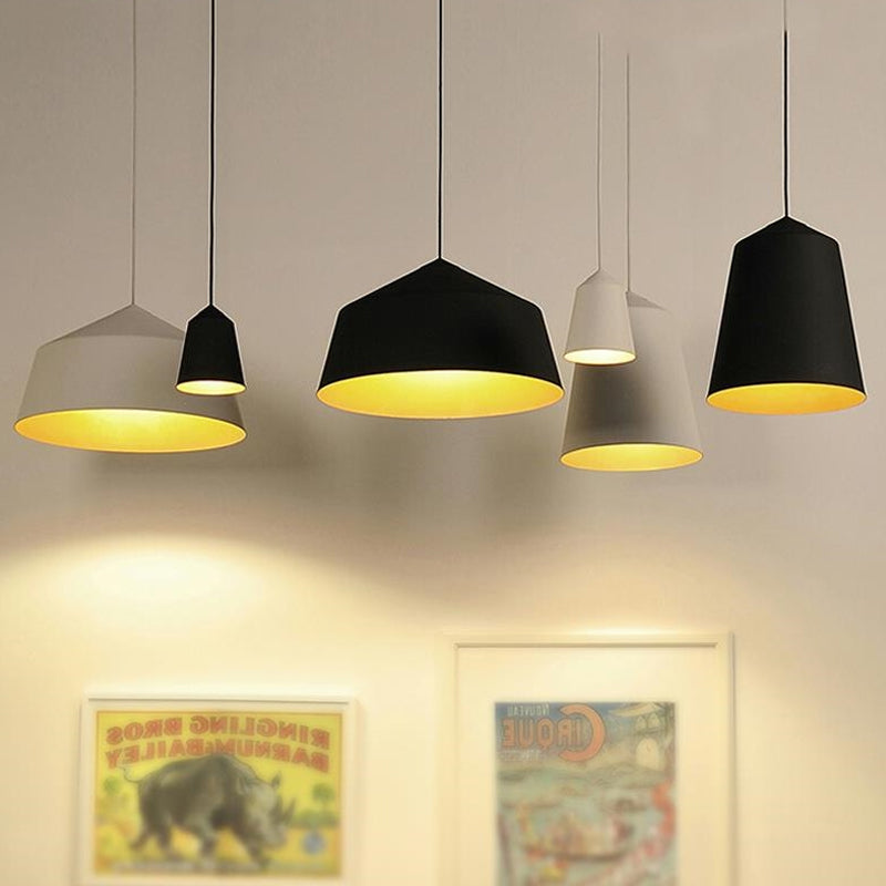 Retro Tapered Shade Pendant Lighting - 6/10.5/12.5 Width Metallic Hanging Ceiling Light: Black/White