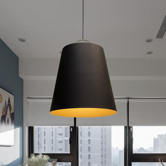 Retro Tapered Shade Pendant Lighting - 6/10.5/12.5 Width Metallic Hanging Ceiling Light: Black/White