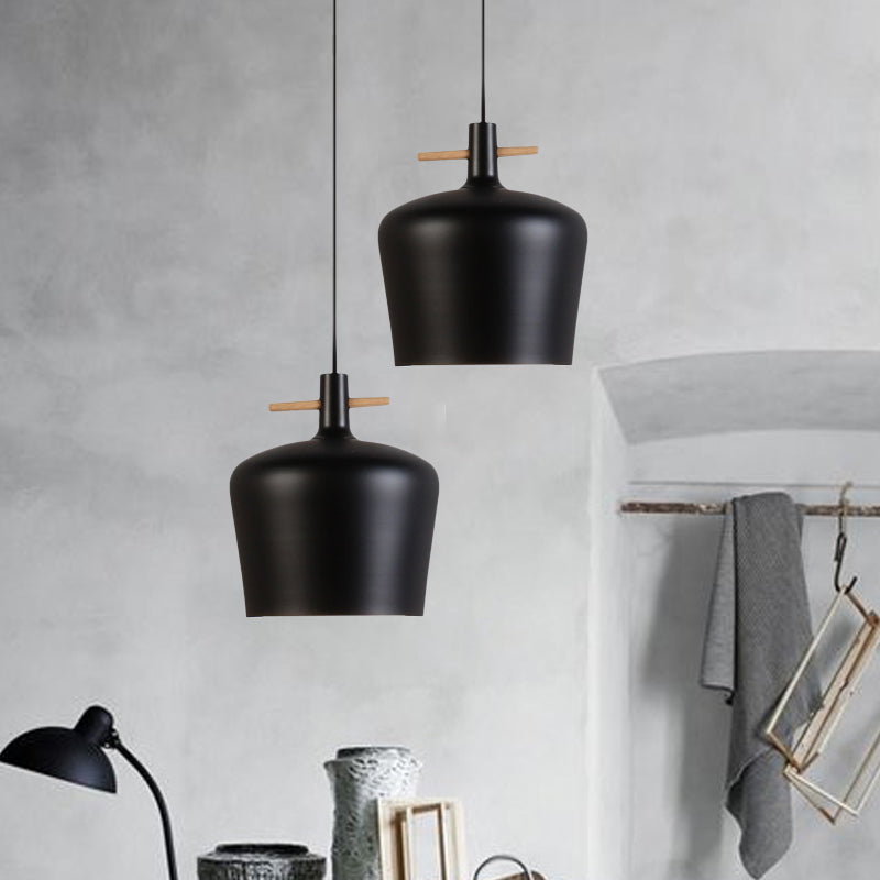 Contemporary Metallic Pendant Lamp With Shade - Black/White