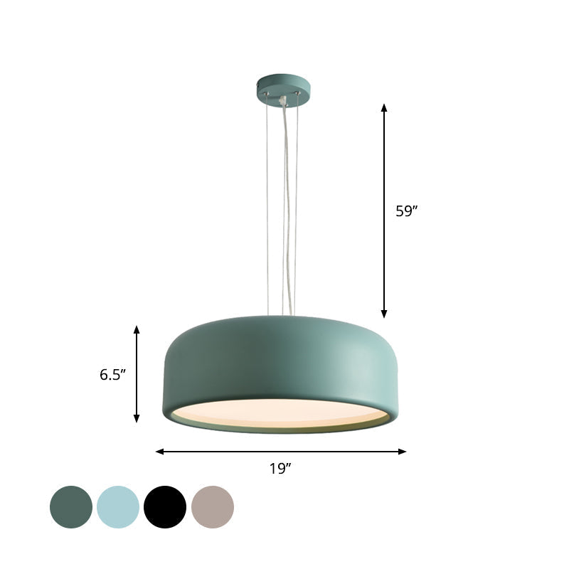 Metallic Macaron Style Pendant Light Fixture | Khaki/Black Drum Shade 1 Bulb Restaurant Ceiling