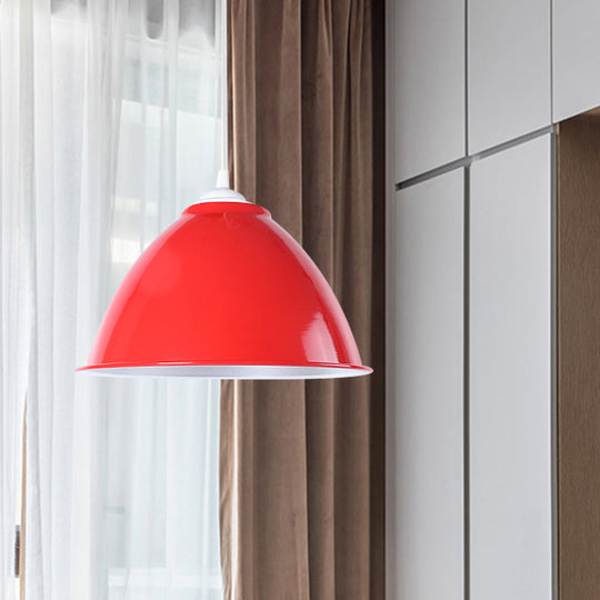 Metallic Domed Hanging Ceiling Light - Industrial Pendant Lamp With Adjustable Cord In