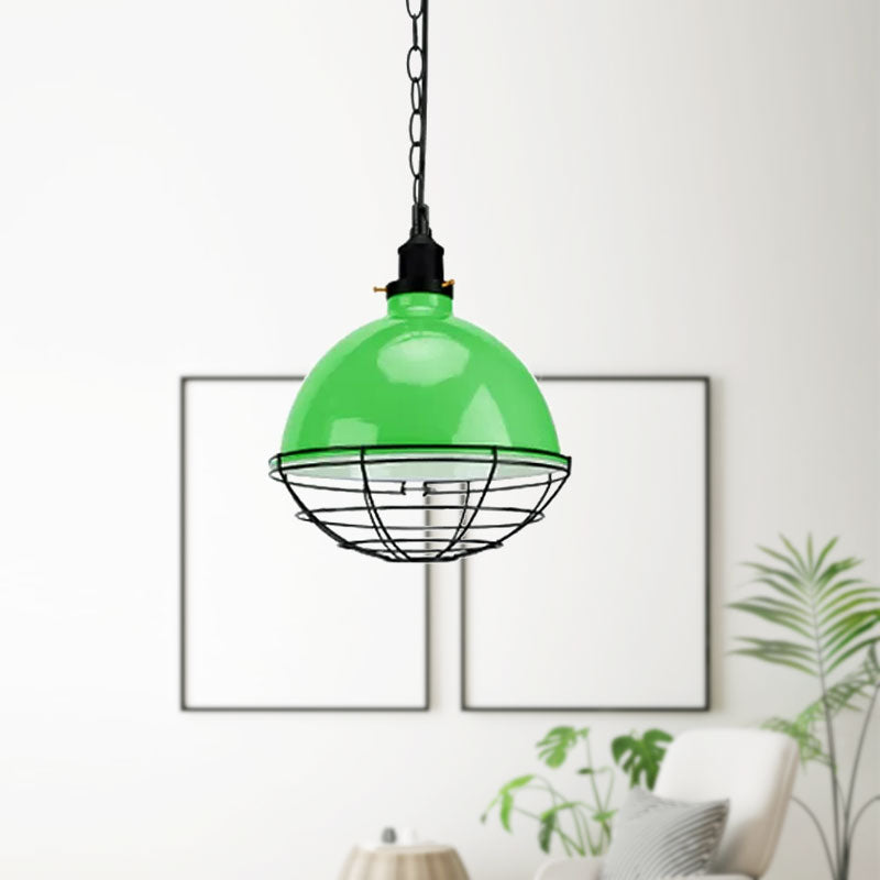 Retro Industrial Metal Pendant Light - Bowl Shade 1 Bulb Black/White/Red Indoor Ceiling With Wire