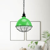 Retro Industrial Metal Pendant Light - Bowl Shade 1 Bulb Multiple Colors Wire Guard And Chain