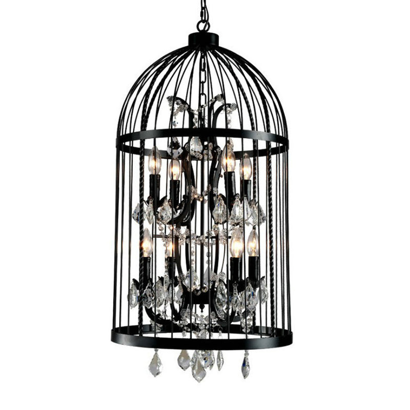 Vintage Industrial Black Metal Pendant Light With Crystal Accents - Multi Birdcage Hanging Design