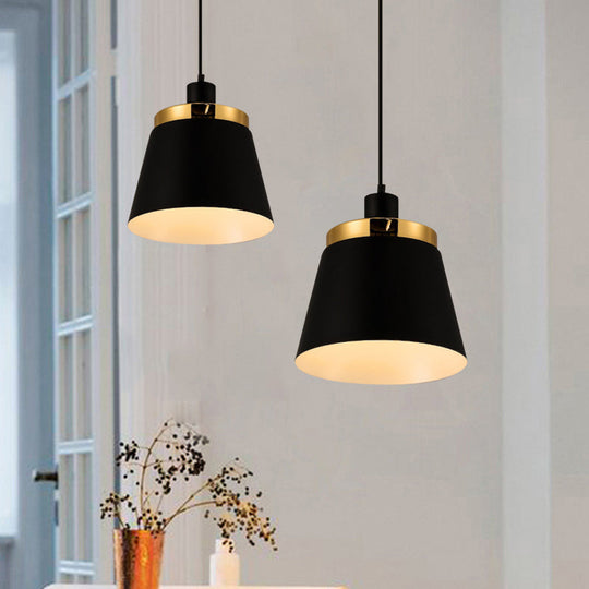 Modern Metallic Pendant Lamp With Black Barrel Shade - Stylish 1-Light Ceiling Light For Bedroom