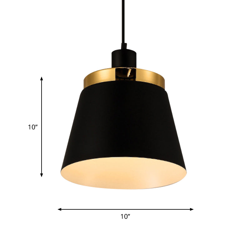 Modern Metallic Pendant Lamp With Black Barrel Shade - Stylish 1-Light Ceiling Light For Bedroom