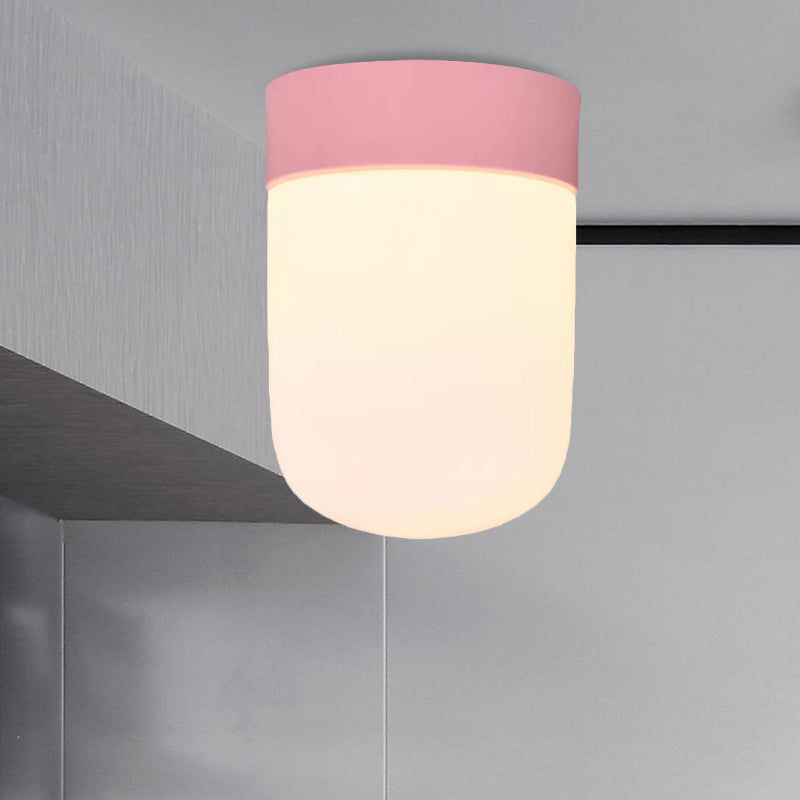 Modernist Metal & Frosted Glass Flush Mount Light - Pink/Gray Ceiling Lighting