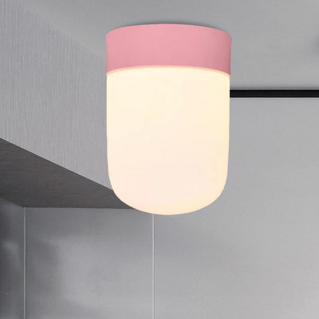 Modernist Metal & Frosted Glass Flush Mount Light - Pink/Gray Ceiling Lighting