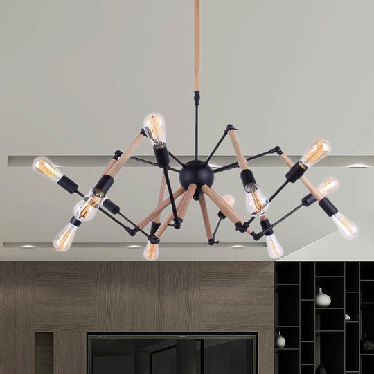 Lodge Style Chandelier Lighting - Adjustable Arm 6/8 Heads Wood And Metal Ceiling Fixture
