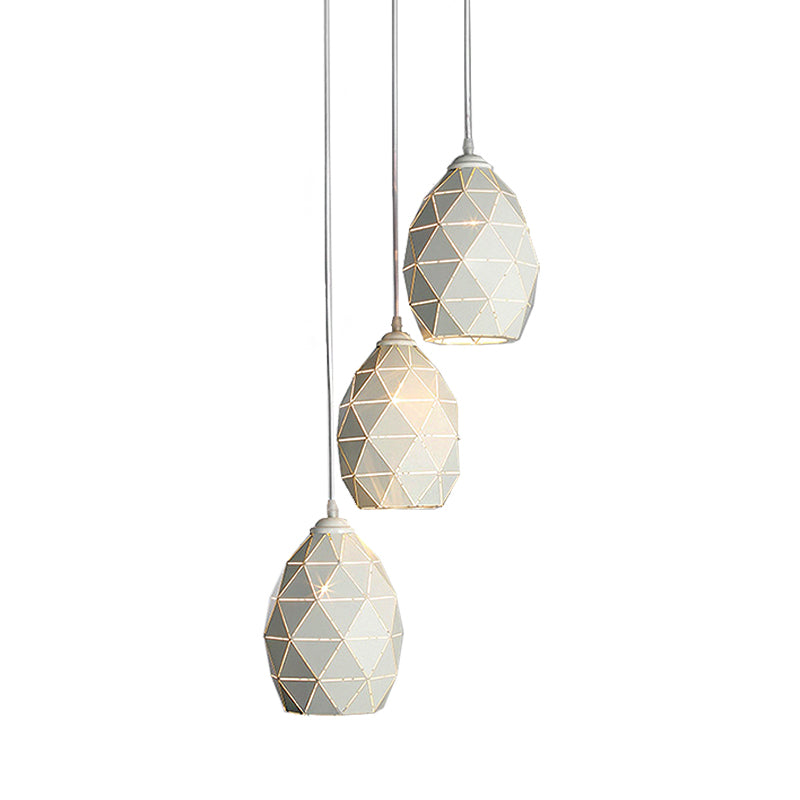 Modern Geometric Metal Pendant Light - White 3 Lights Indoor Hanging Ceiling Fixture