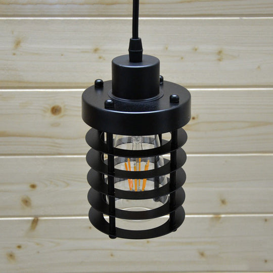 Industrial Pendant Light With Metallic Cage Shade - Matte Black/Rust Ideal For Table Lighting
