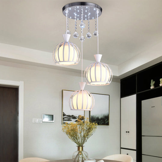 Retro Stylish Domed Cage Hanging Lamp - 3 Metal Pendant Lights With Clear Crystal Ball Deco In