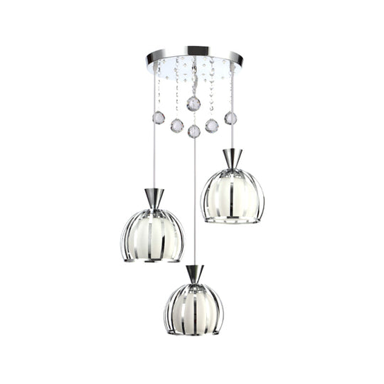 Retro Stylish Domed Cage Hanging Lamp - 3 Metal Pendant Lights With Clear Crystal Ball Deco In
