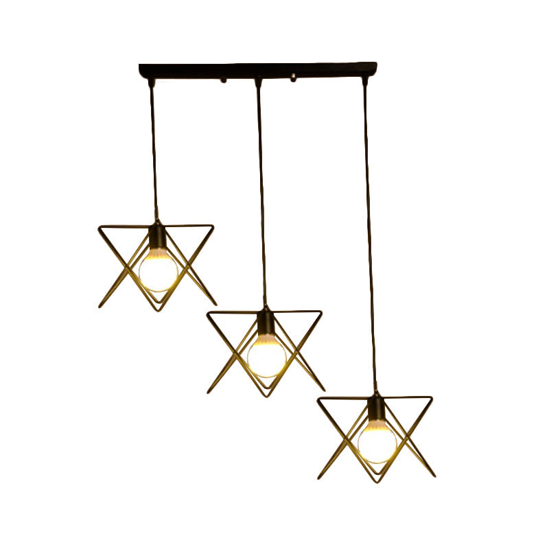 Geometric Pendant Light - Modern Industrial Style Iron Fixture With 3 Heads Black Wire Frame