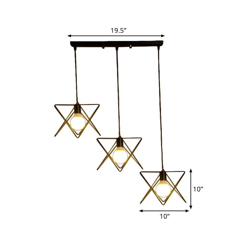 Geometric Pendant Light - Modern Industrial Style Iron Fixture With 3 Heads Black Wire Frame