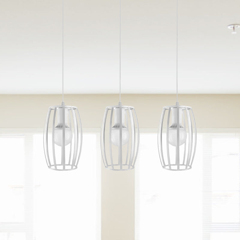 Modern Oval Pendant Light With Cage Shade - Black/White 3 Lights Indoor Hanging Ceiling Fixture