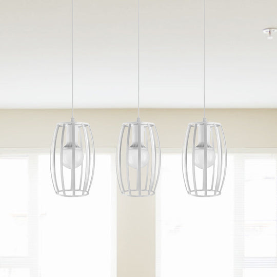 Black/White Oval Pendant Light Loft Style 3-Light Indoor Ceiling With Cage Shade