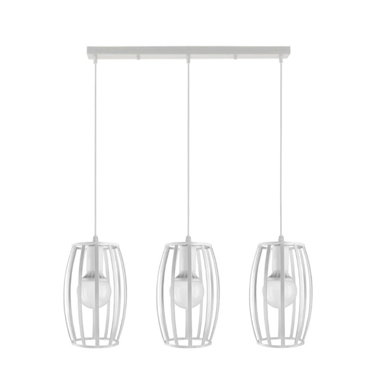Modern Oval Pendant Light With Cage Shade - Black/White 3 Lights Indoor Hanging Ceiling Fixture