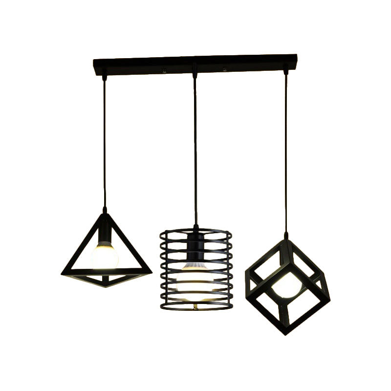 Industrial Metal Black Pendant Lamp With Wire Cage 3 Bulbs And Stylish Hanging Lighting For