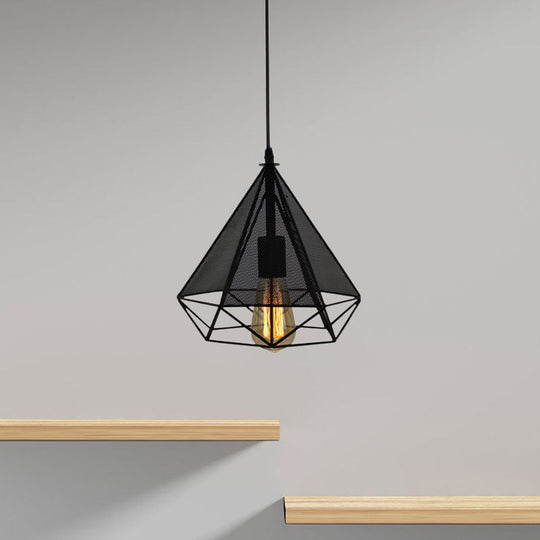 Industrial Style Metallic Pendant Lamp With Mesh Screen - Black Diamond Indoor Lighting