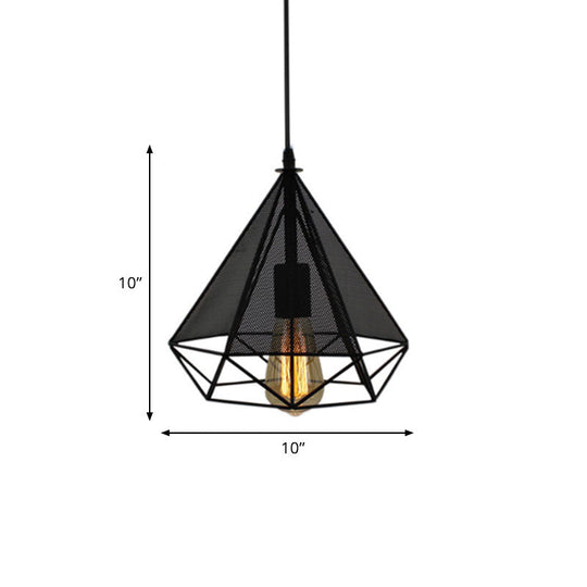 Industrial Style Metallic Pendant Lamp With Mesh Screen - Black Diamond Indoor Lighting