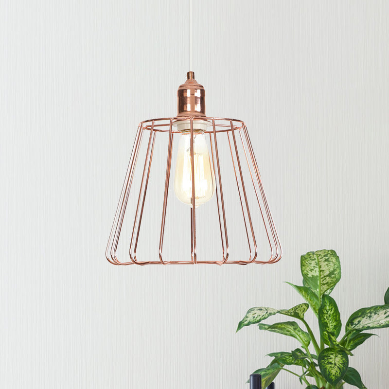 Rose Gold Tapered Pendant Lighting - Modern 1 Light Ceiling Drop With Metal Cage
