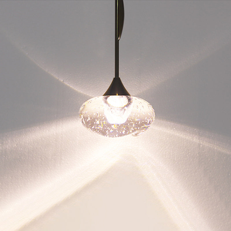 Contemporary Clear Crystal Mini Pendant Light For Bedroom With Half-Round Ornament