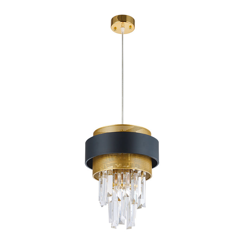Modern Taper Great Room Down Mini Pendant With Crystal Prisms Black And Gold Finish - 1 Bulb