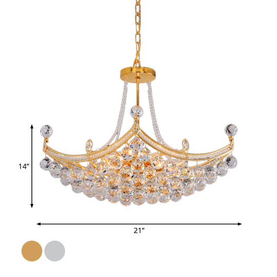 Contemporary Chrome/Gold Cornice Frame Pendant Chandelier With 6 Bulbs And Clear Crystal Balls