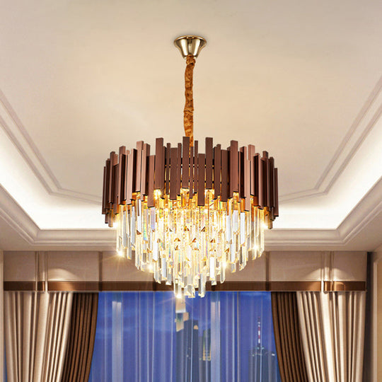Contemporary Copper Finish Chandelier With Clear Crystal Draping And 4 Bulbs - Pendant Suspension