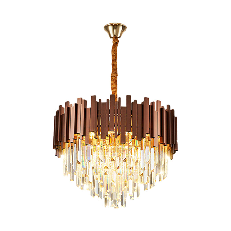 Contemporary Copper Finish Chandelier With Clear Crystal Draping And 4 Bulbs - Pendant Suspension