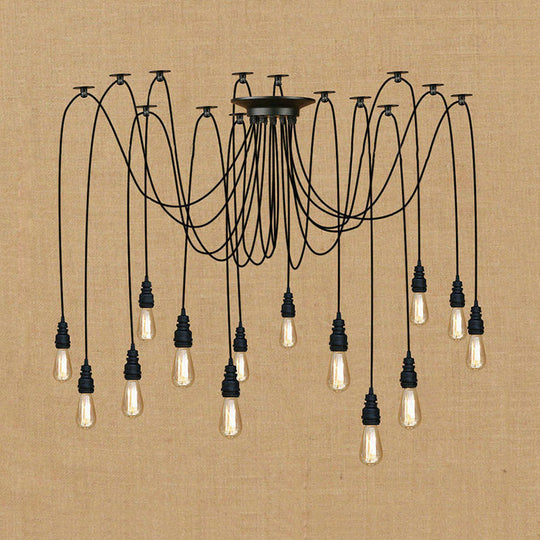 Industrial Swag Hanging Lamp With Exposed Bulb - Black Metal Pendant Light (2/3 Heads)