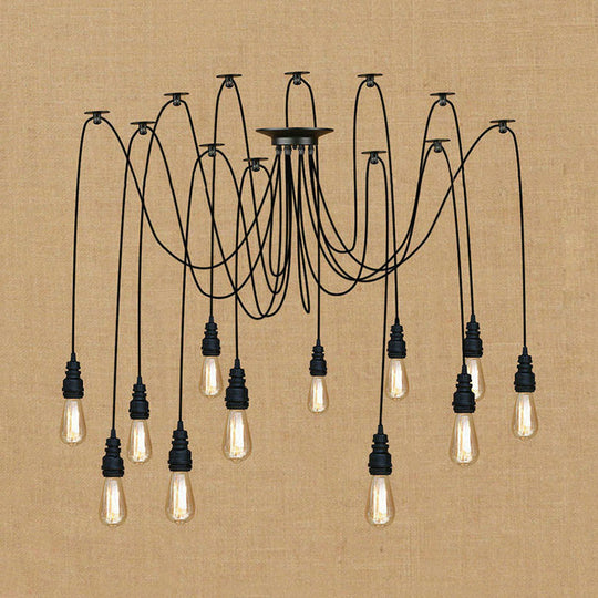 Industrial Swag Hanging Lamp With Exposed Bulb - Black Metal Pendant Light (2/3 Heads)