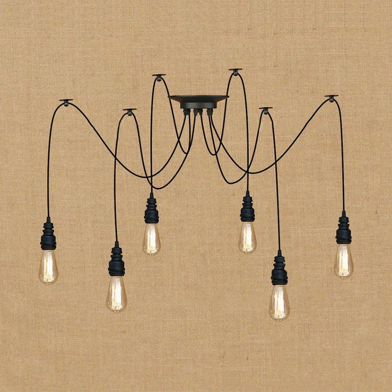 Industrial Swag Hanging Lamp With Exposed Bulb - Black Metal Pendant Light (2/3 Heads)