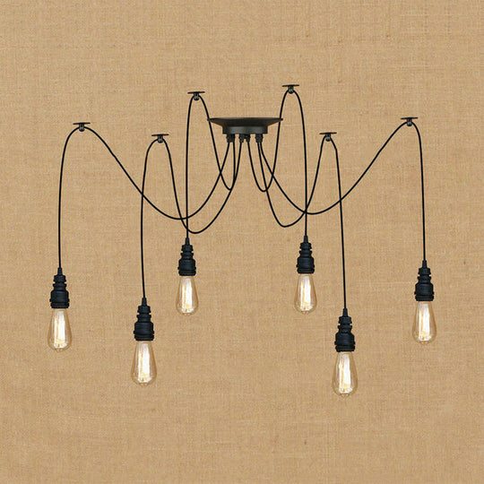 Industrial Swag Hanging Lamp With Exposed Bulb - Black Metal Pendant Light (2/3 Heads)