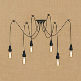 Swag Hanging Lamp - Industrial Style Pendant Light With Metal Bulb Holders In Black Finish