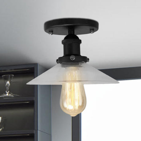 Frosted Glass Saucer Semi Flush Vintage Kitchen Lighting Fixture - 1 Bulb In Black/Brass/Copper