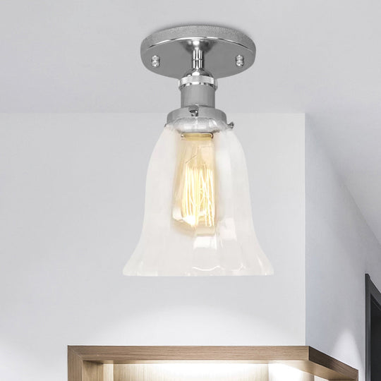 Industrial Flared Glass Semi Flush Mount Light With Clear Bulb In Black/Bronze/Copper