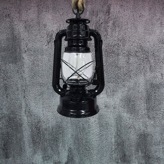 Industrial Clear Glass Pendant Ceiling Light For Coffee Shop - Black/Bronze/Antique Brass Finish