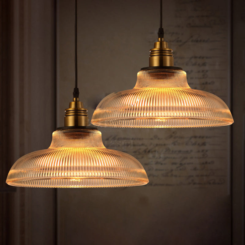 Barn Pendant Light - Industrial 1-Light Prismatic Glass Hanging Lamp In Clear (8’/10’/12’ Wide)