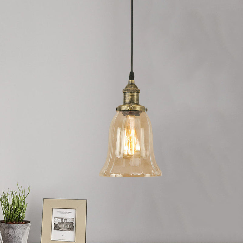 Industrial Clear Glass Bell Pendant Light With Bronze/Antique Brass/Copper Finish - Indoor Hanging