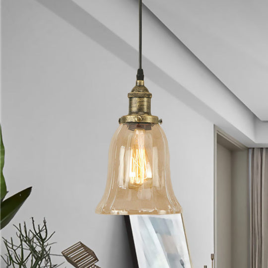 Industrial Clear Glass Bell Pendant Light With Bronze/Antique Brass/Copper Finish - Indoor Hanging
